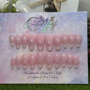 French Pink Nude Glitter – Almond Press-On Nail