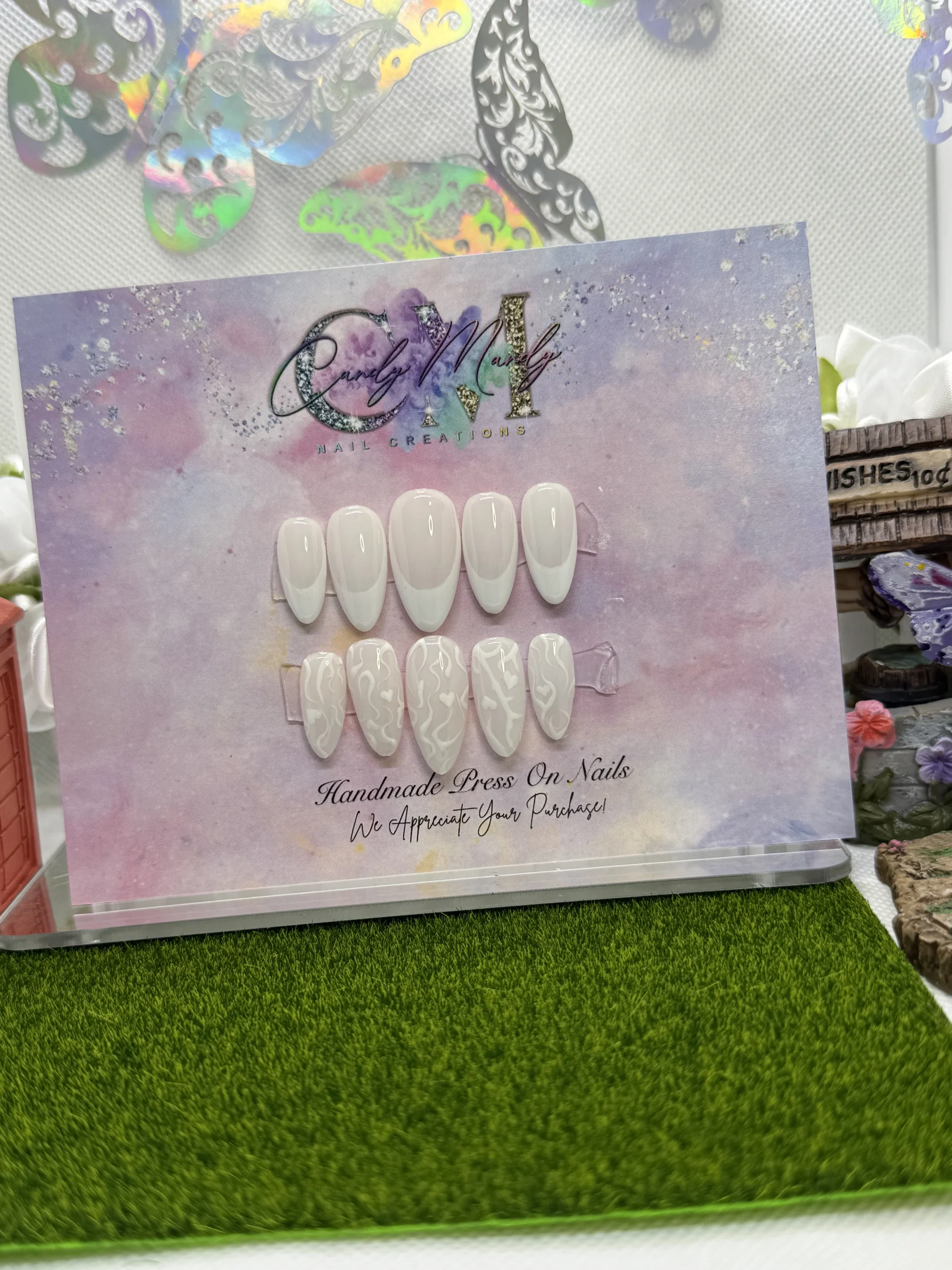 Milky White French Press-On Nail Set – Short Almond Shape set