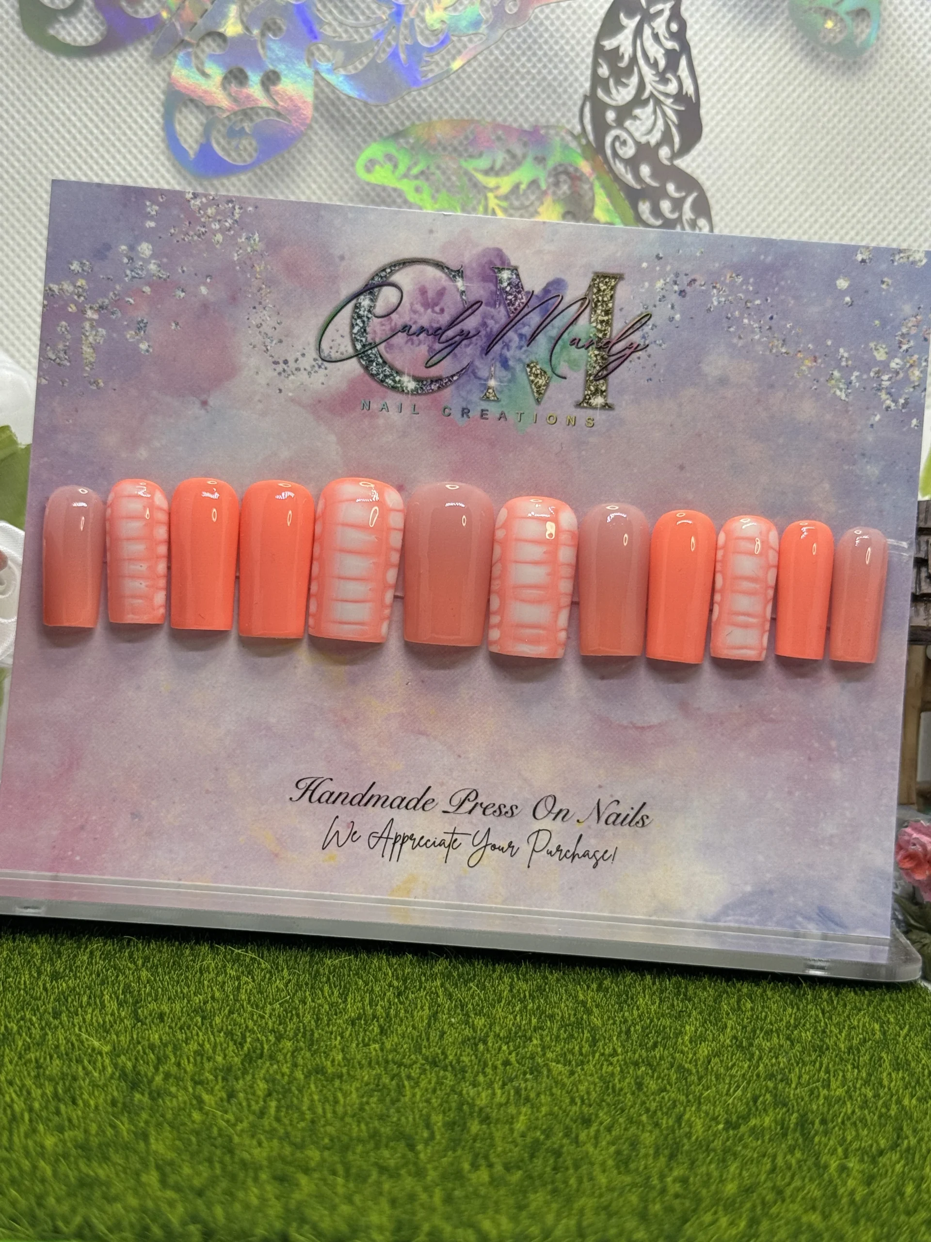 Peachy Print Press-On Nail Set – Medium Square Shape Set