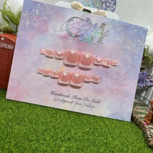 Pink & White with 3D Flowers – Toe Press-On Nail Set