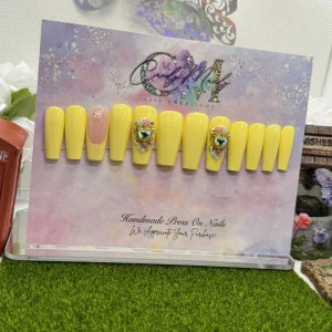 Yellow Press-On Nail Set – Medium Coffin Shape Set