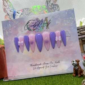 Purple & Pink Nude Press-On Nail Set with Candy Charms – Medium Stiletto Shape Set